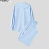 INCERUN Oversized Men Sets Tie Up Long Sleeve Shirts Long Pants Casual Two Pieces Outfits