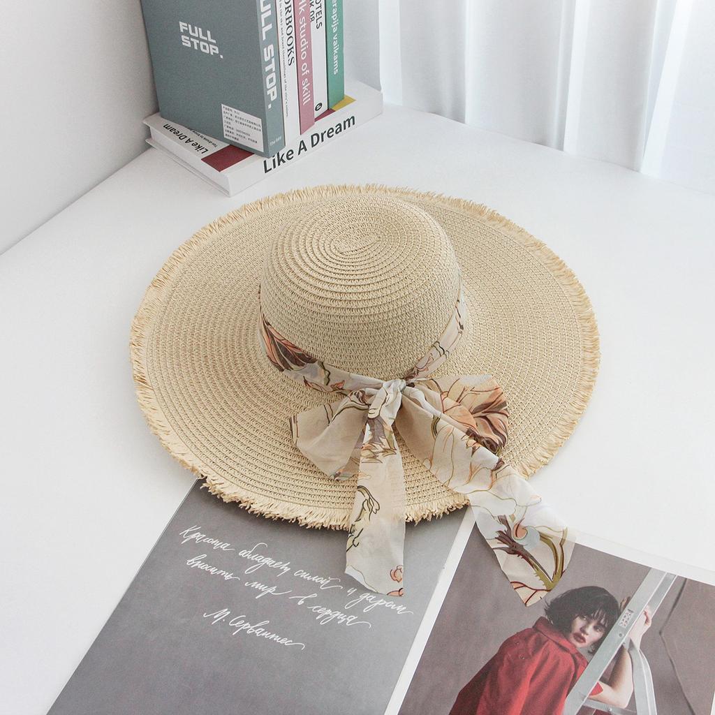 Fashion Tassel Female Lace Bow Bowknot Straw Hat SummerWomen Ladies Casual Floppy Sun Hat Ribbon  Sunscreen Cap for Beach