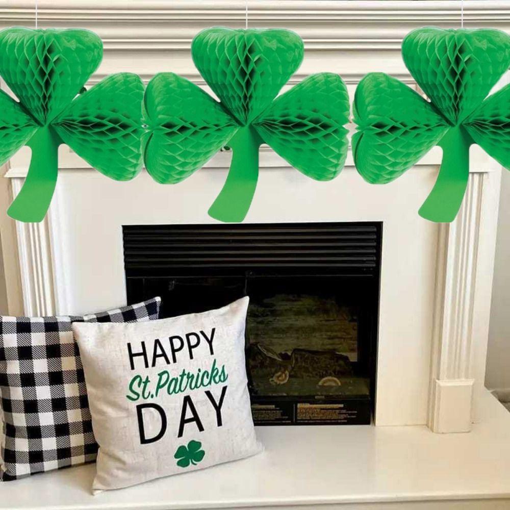 5Pcs Green Clover Honeycomb Hanging Pendant Paper St. Patrick's Day Decorations  Irish National Day