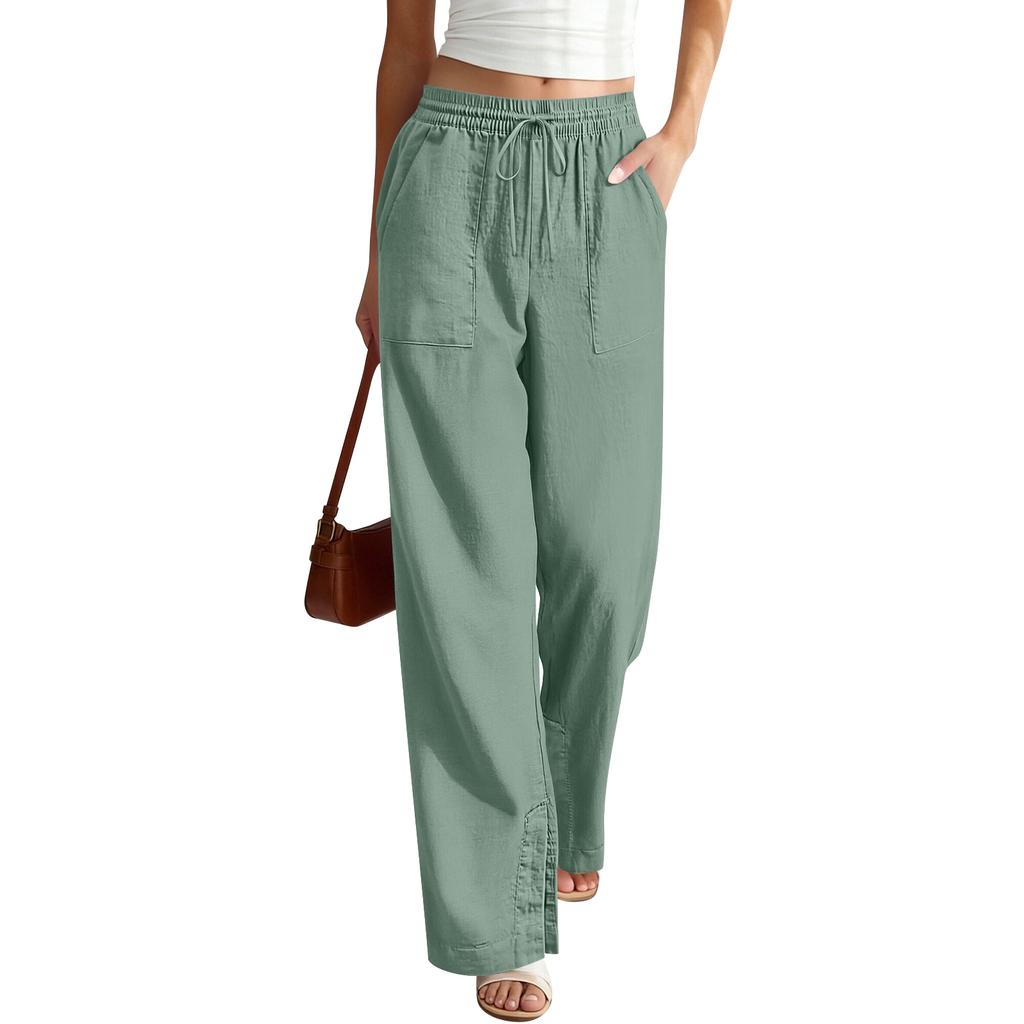 Women’s Wide Leg Drawstring Waist Pants Loose Fit Lightweight Casual Trousers with Pockets for Everyday Wear