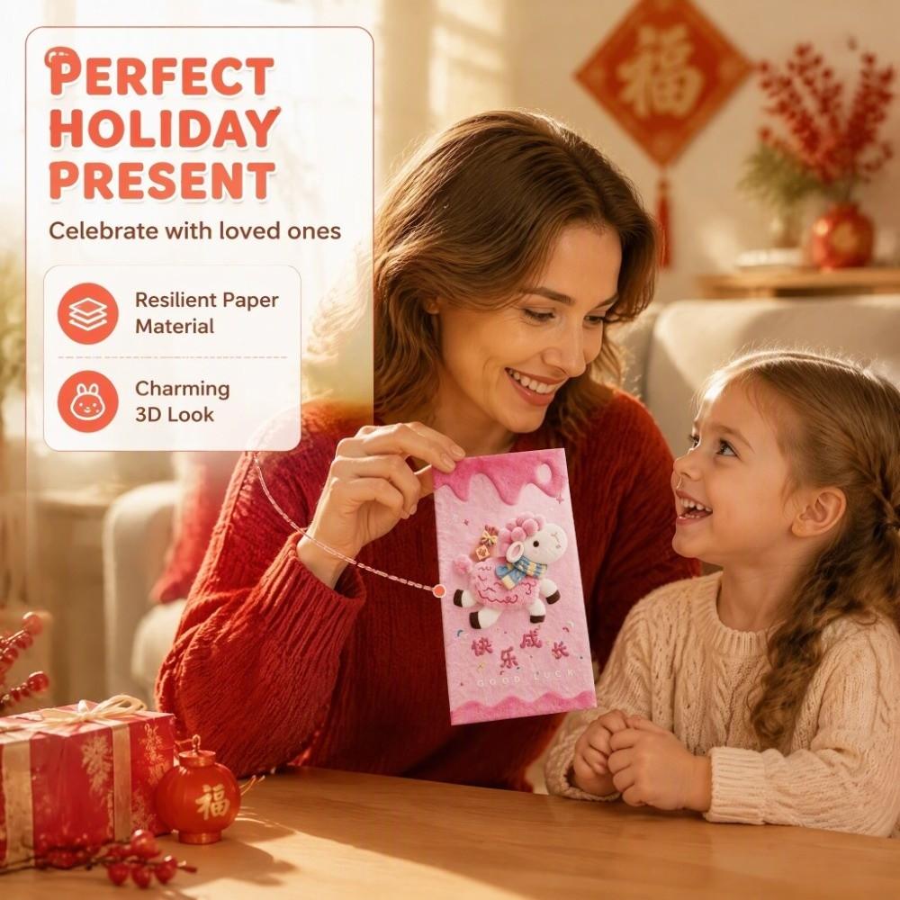 6pcs Cartoon Goat Year Money Envelope Blessing Words New Year Red Packet Spring Festival