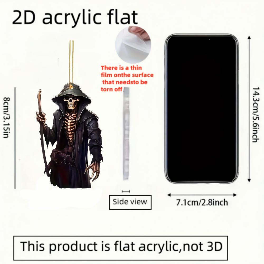 2D Flat Crystal Car Pendant, Decoration for Rearview Mirrors, Backpack or Keychain, Suitable for Halloween and Reaper Decorations