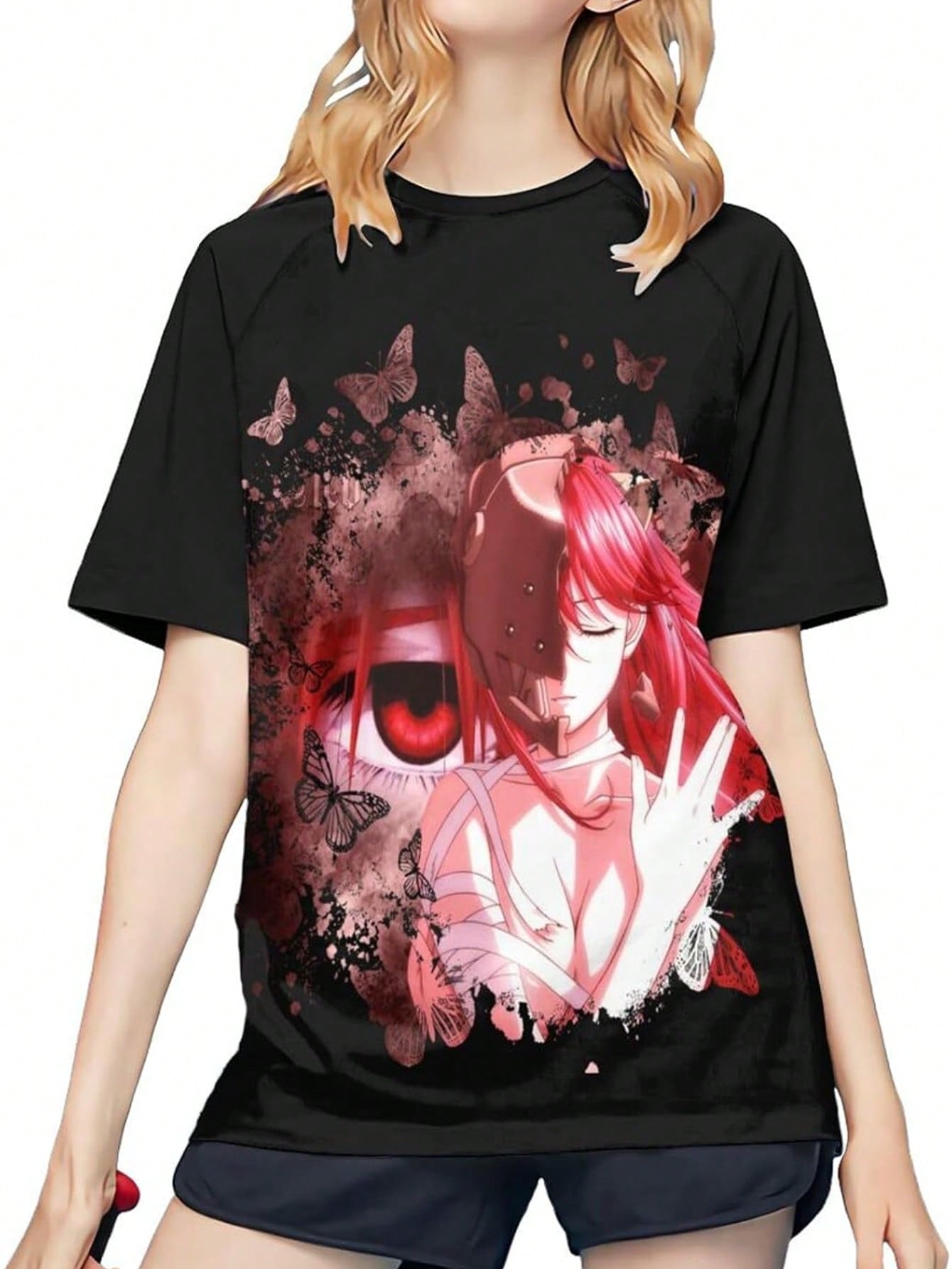 Anime Elfen Lied Lucy T Shirt Woman s Casual Round Neck T-Shirts Summer Baseball Short Sleeves Tee S разноцветный