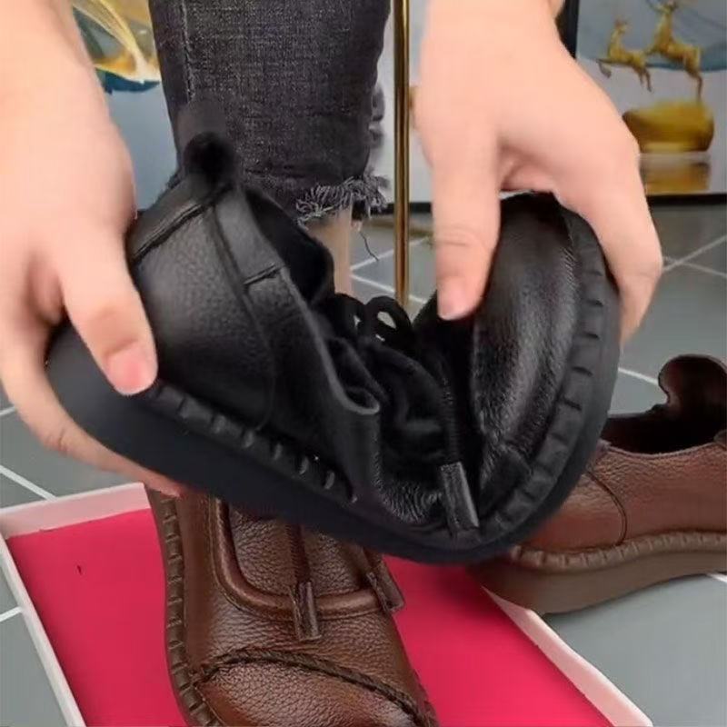 Frühlingsschuhe, Damenschuhe, neue Retro-Ethno-Schuhe, flache Schuhe im Stil der mittelalten Mutter, Lederschuhe aus echtem, weichem Leder, runde Zehenpartie