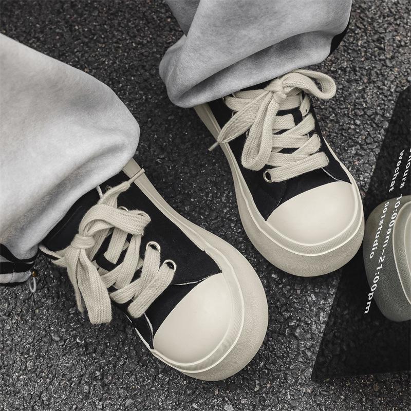 

AFANTING Black & White Thick Sole Canvas Shoes for Men, Height-Boosting Classic Trendy Sneakers, Ugly-Cute Design X289 40