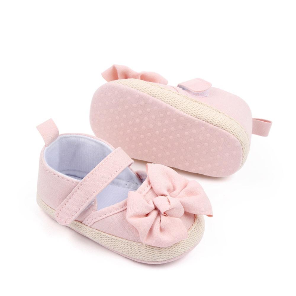 1 Pair 0-18 Months New Baby Girl Bow Canvas Shoes Anti Slip Toddler Shoes