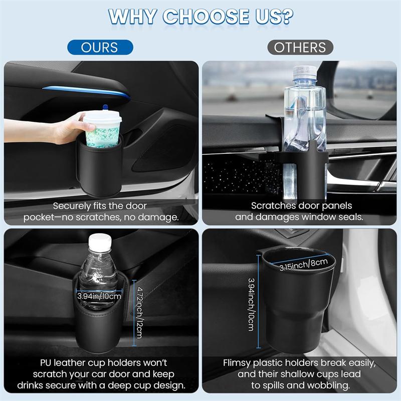 PU Leather Car Door Cup Holder Auto Drink Rack Storage Bin Organizer For Car Interior Back Seat Accessories Black Gray