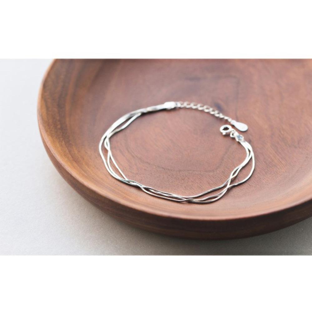 s925 Sterling Silver Bracelet for Women Ins Minimalist Design Unique Three Layer Jewelry Gift for Best Friend
