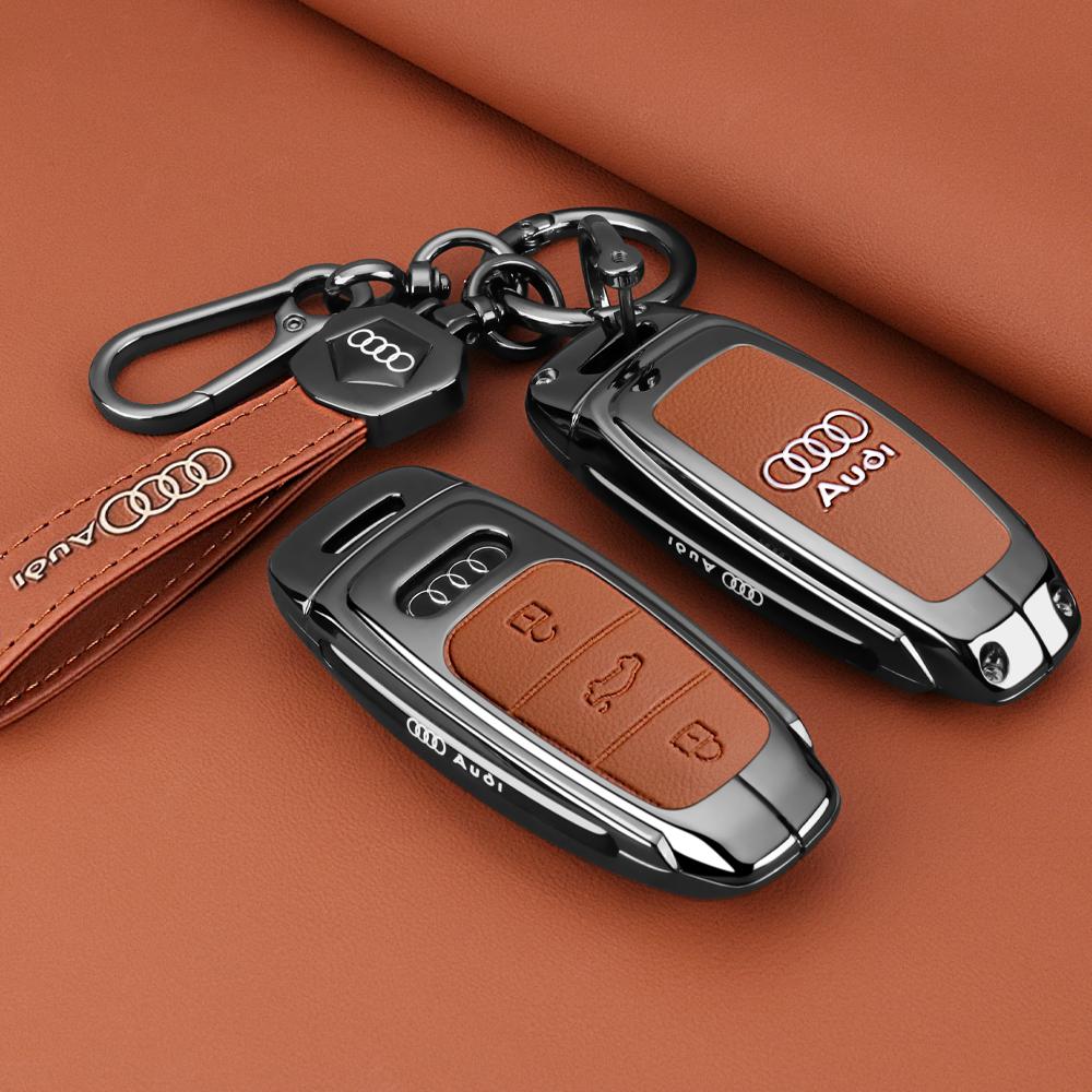 Leder Schlüsseletui Schale Schnalle Auto Schlüsselhülle für Audi A3 A4 B9 A6 A7 4K A8 E-tron Q5 Q8 C8 D5 SQ8 Auto Fernbedienung Schale