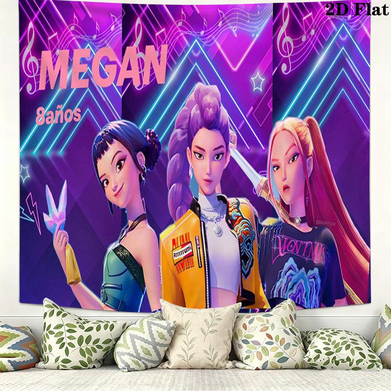 Demon Hunters Kpop Wall Tapestry Aesthetic Wall Hanging Printed Fabric Blanket Decorative Tapestries for Bedroom Living Room Home Decor