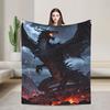 Black Dragon Theme Flannel Blanket, Soft, All Season, Suitable for Bedroom, Car, Outdoor, Sofa, Travel, Office, Camping, Gift