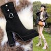 Retro Matte Thick Heel Thin Thick-soled High-heeled Waterproof Platform Western Boots Women's New Martin Boots In Autumn and Winter 2025