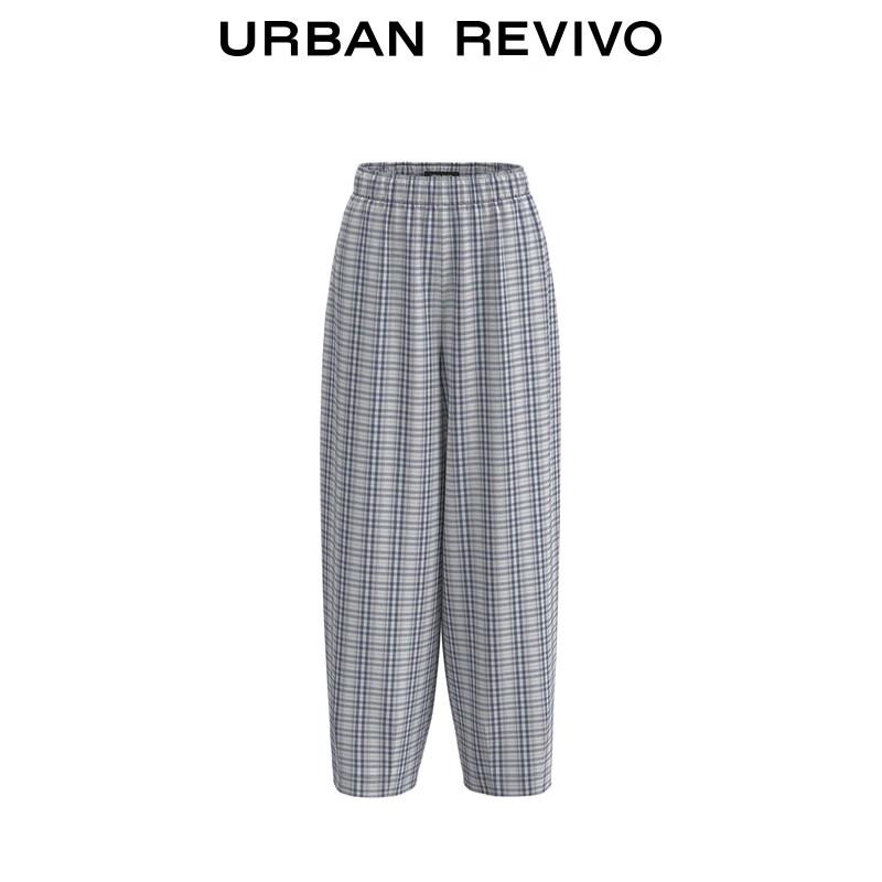 UR 2025 Autumn Women's Plaid Elastic Waist Tapered Pants