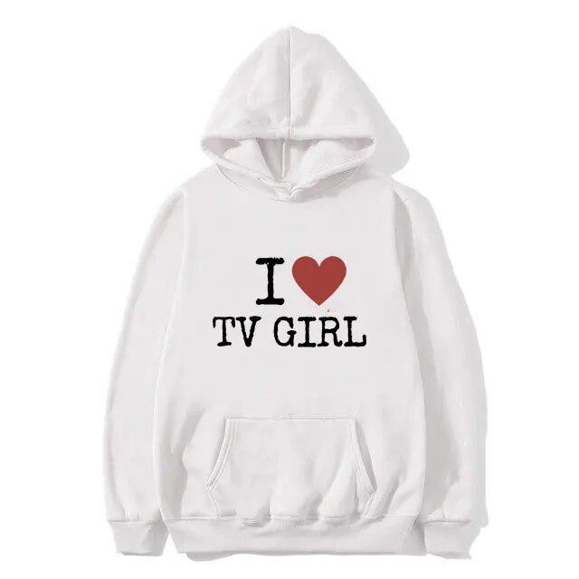 I Love TV Girl T-skjorte Kunst Estetisk Grafisk hettegenser Unisex kvinner Oversized hettegenser Unisex høykvalitets mote hettegensere