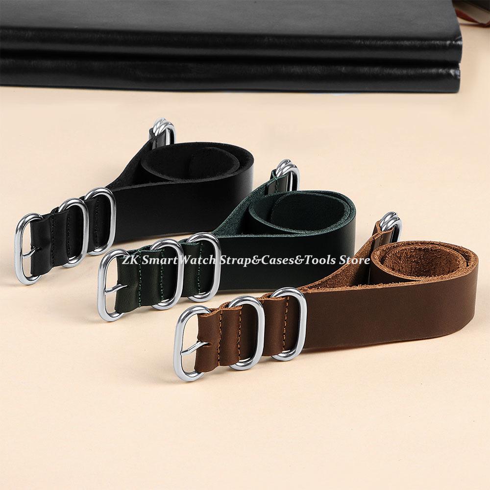Vintage Leather Watch Bands 18mm 20mm 22mm Brown Handmade Cowhide Watch Straps with Ring Buckle for Men Women Watch Accessories