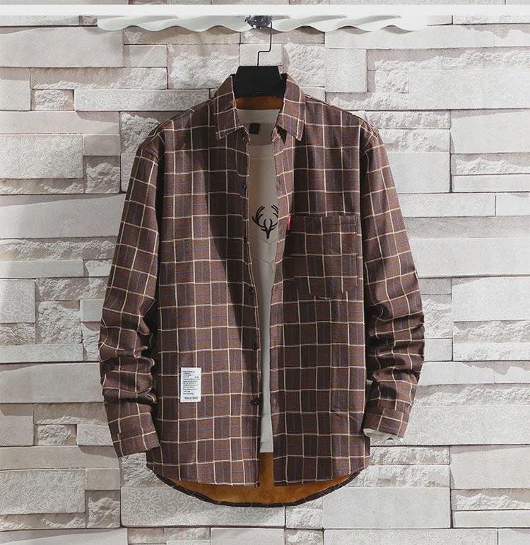 2023 Men's Plus Velvet Warm Plaid Shirt: Thick, Brushed, Slim Fit, Casual Korean Style.