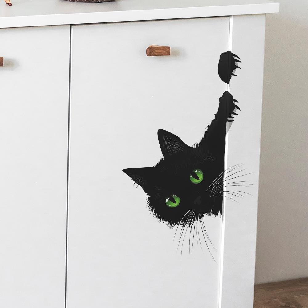 Niedliche Guckende Schwarze Katze Schlafzimmer Wohnzimmer Eingangshalle Heimhintergrund Verschönerung Wandaufkleber