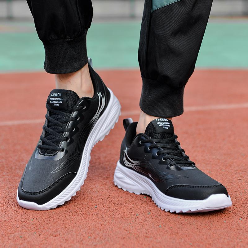 Waterproof Leather Surface Men's Running Shoes Spring Autumn Casual Lightweight Shock Absorption Versatile Sports Sneakers