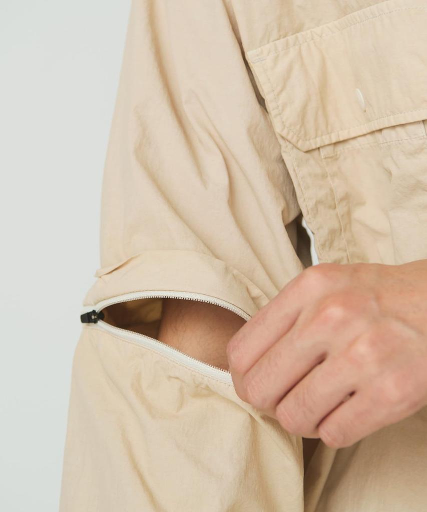 Snow Peak Garment Dyed Convertible Shirt Long and Size M SH-25AU002, Sleeve, Men's Women's, IVORY,