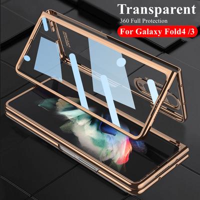 Funda frontal de vidrio templado transparente para Samsung Galaxy Z Fold 3 4, marco de revestimiento duro transparente, ranura para S Pen, funda trasera