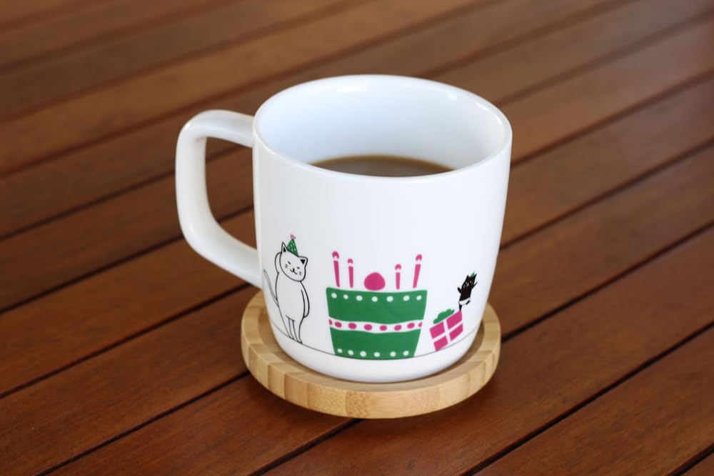 Artha Kimochi Mug with Dishwasher and Microwave Comfortable Gift Item AR0604184 Lid, Congratulations, 280ml, Safe, Porcelain/Natural Wood, Handle,