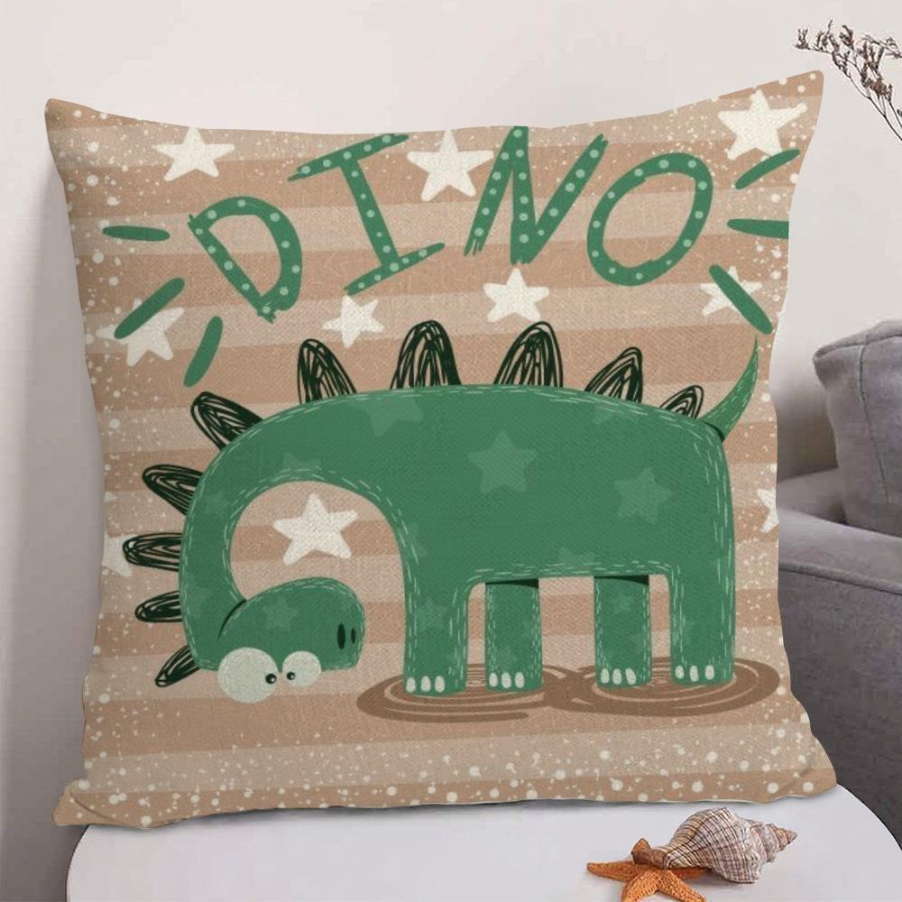 Cute Cartoon Dinosaur Cushion Cover Natural Linen Organic Fabric DoubleSided Printing Sofa Home Decor Gift Pillow Case