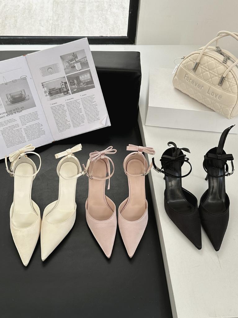 Sandals Spring Autumn Fashion Soft Bowone-Buckle Strap High Heels Women'S Slingback Low Cut