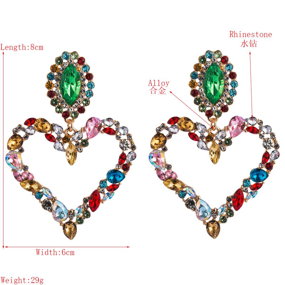 Shiny Crystal Rhinestone Heart Pendant Dangle Earrings for Women Statement Jewelry Accessories