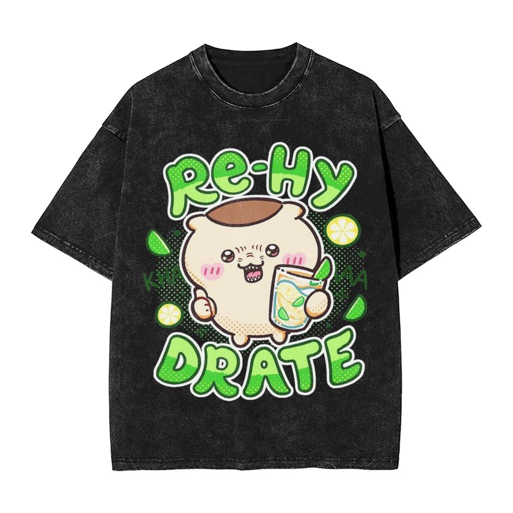 Chiikawas Cryba Gewaschenes T-Shirt Streetwear Hip Hop Lässige T-Shirts Tops Herren Damen Baumwolle Harajuku Bedruckt