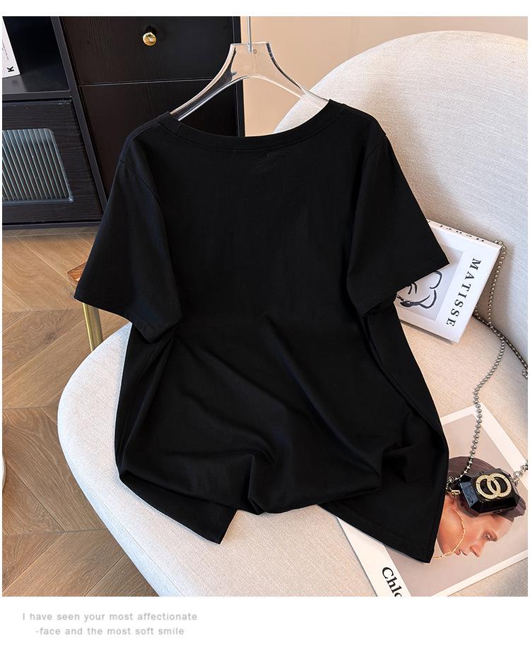 Damen Plus Size Locker Mittellanges Kurzarm-T-Shirt (Schlankmachend, Rundhals) - Erhältlich in Größen 200/300/350 Jin, Stil 6109