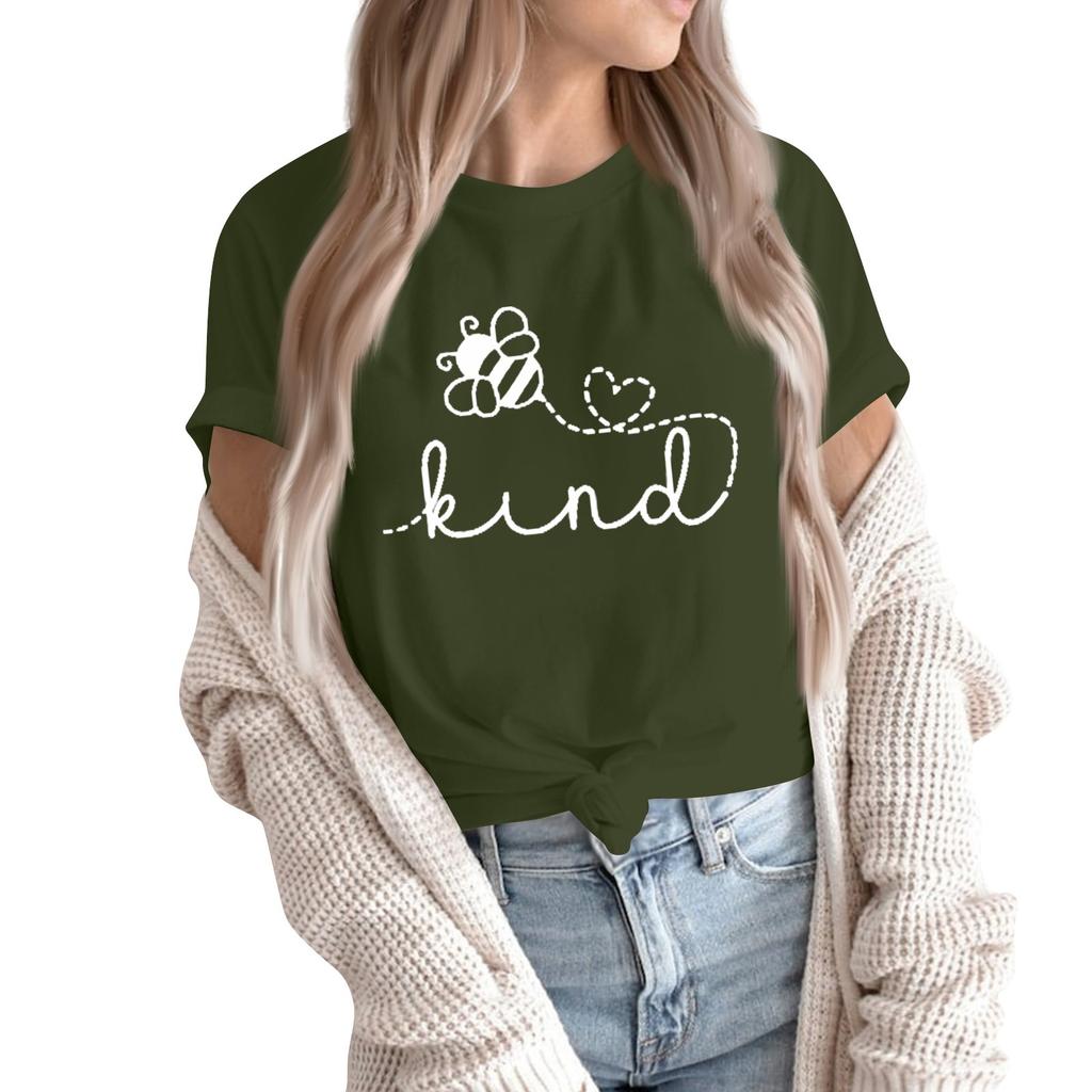 Women's Fashion Printed Casual Pleated Round Short Sleeve T-Shirt Top