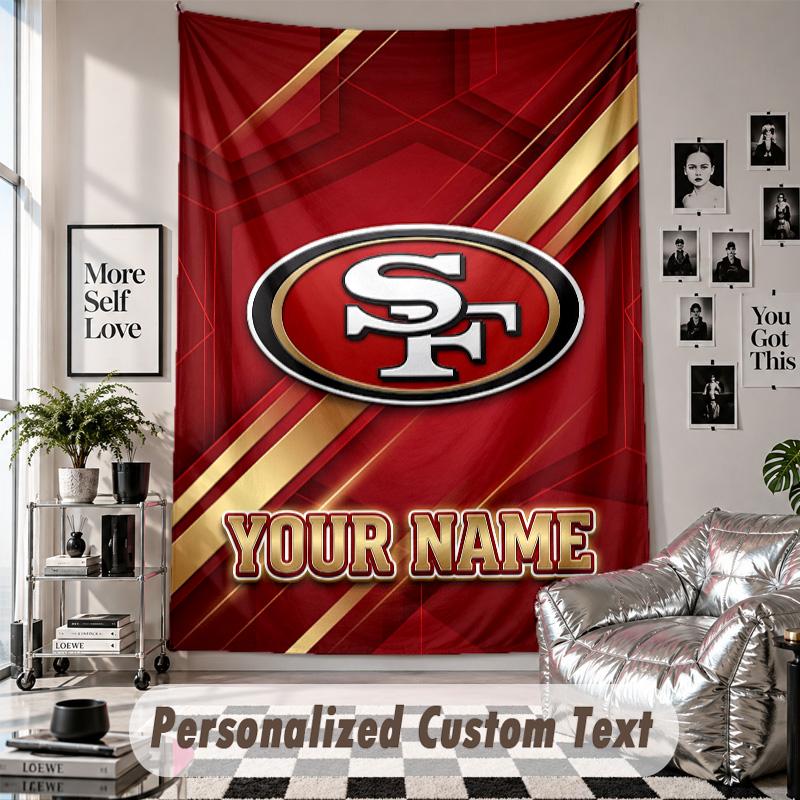 Wall Hanging Tapestry With Custom Name & Text, San Francisco 49ers Decorative Tapestry For Bedroom