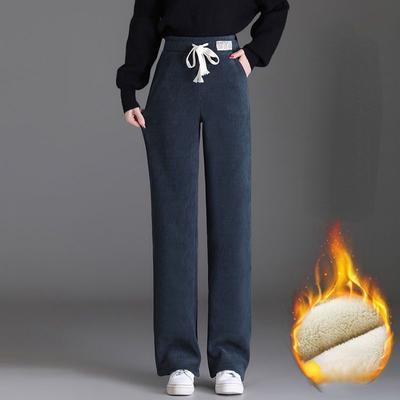 Autumn Winter Women Sporty Lace Up Straight Leg Pants Female Solid Casual Warm Fleece Sweatpants Lady Loose Casual Pants