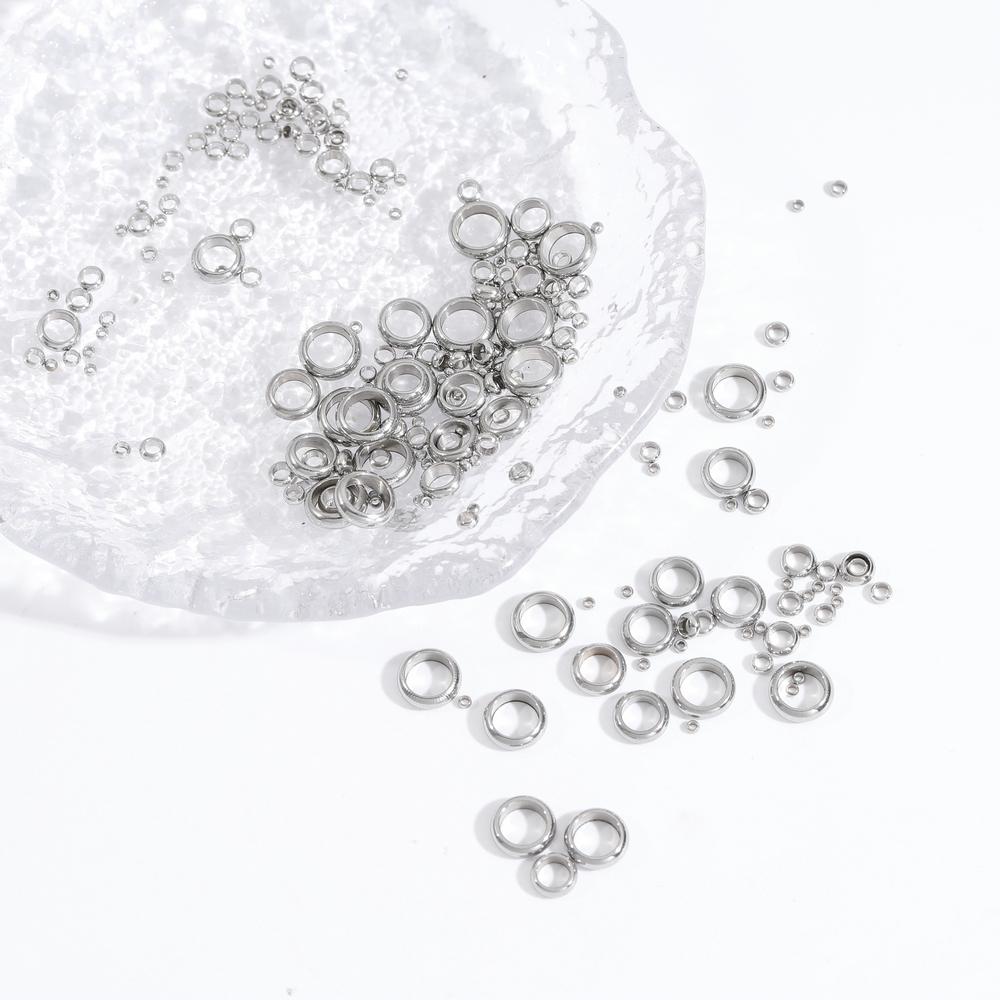 100pcs/bag Big Hole Charm Beads Flat Round Loose Beads Stainless Steel Spacer Beads for DIY Jewelry Bracelets Making Findings