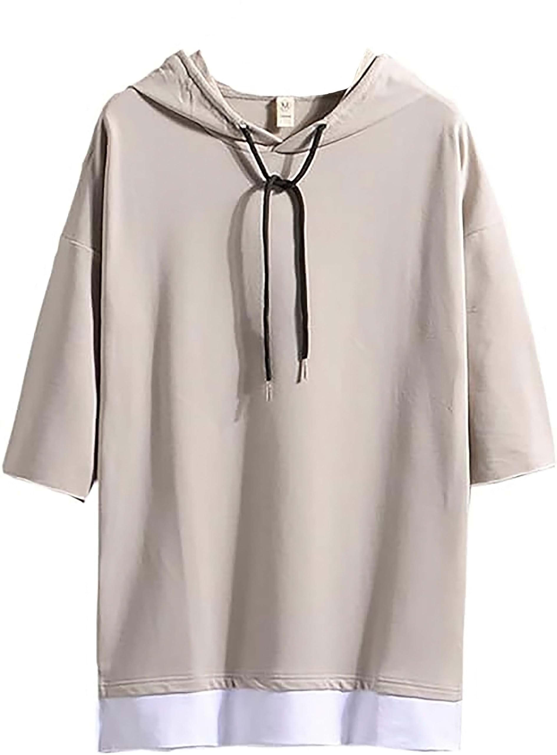 

Make 2 Be Sleeve Hoodie Faux Layered Drop Shoulder Cut and Sew Size MF74 Men s 3/4 T-Shirt, Shirt, Pullover, (63.BEIGE_L)