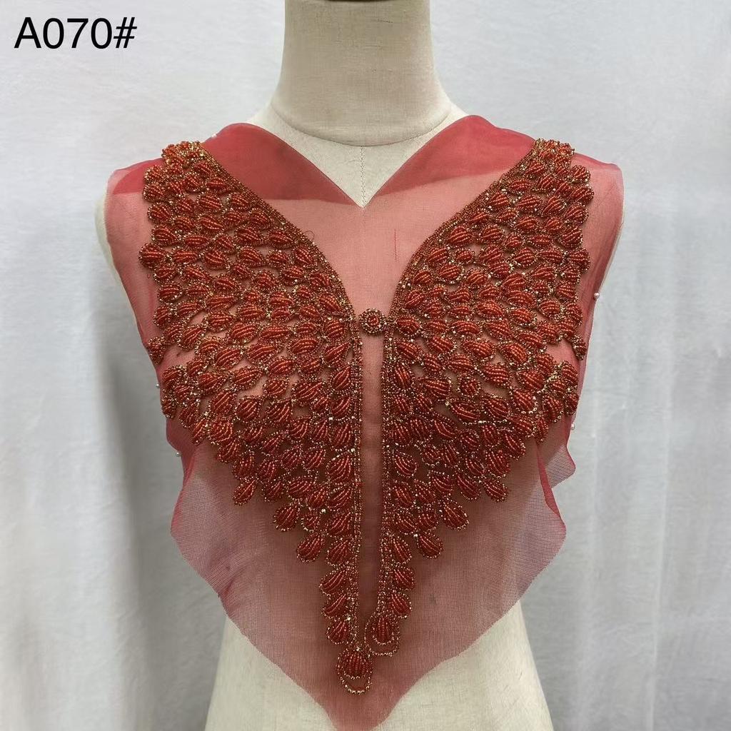 Beaded Rhinestone Crystal Fabric Bodice Applique Rose Gold Panel Pedreria Hand-Sewn Shank Style Corset Wedding Dress Evening