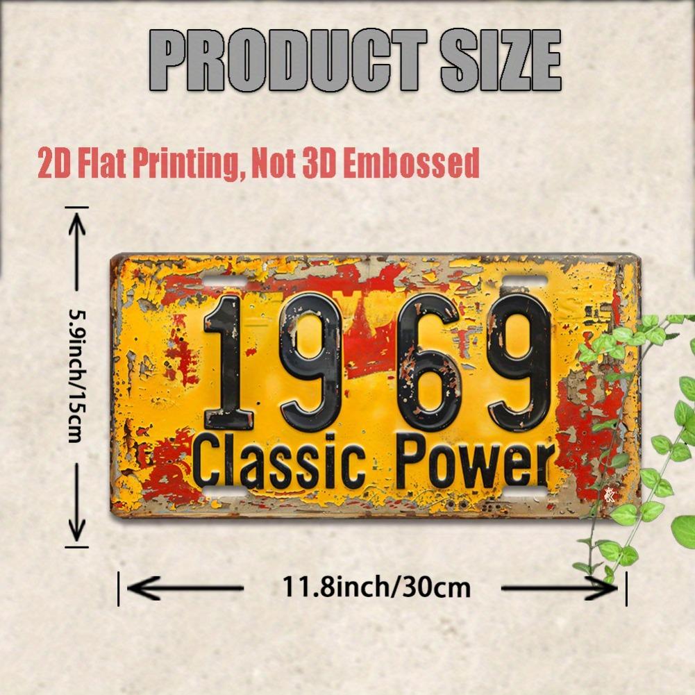 11.8x5.9" 2D Flat Vintage 1969 Classic Power Metal License Plate - Rustic Yellow Aluminum Wall Art with Black Numbers