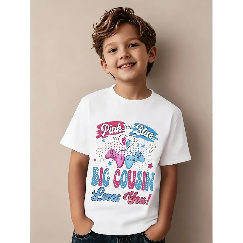 Boys Crew Neck Short Sleeve T-Shirt with Pink & Blue Game Icon Print 110 белый