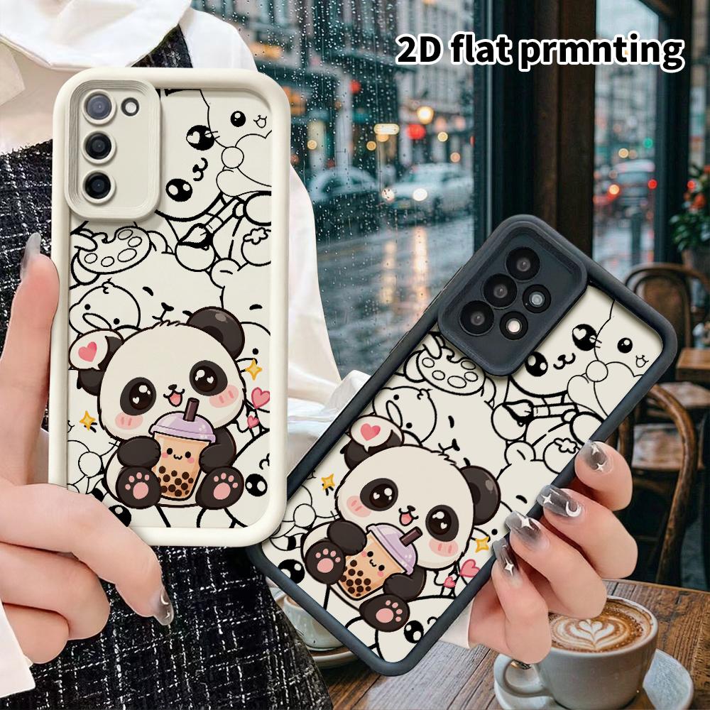 Phone Case: 2D flat, suitable for Samsung Galaxy A34 A35 M05 M06 S20 S22 S21 FE Plus 5G protective cases, panda drinking bubble tea, perfect holiday g