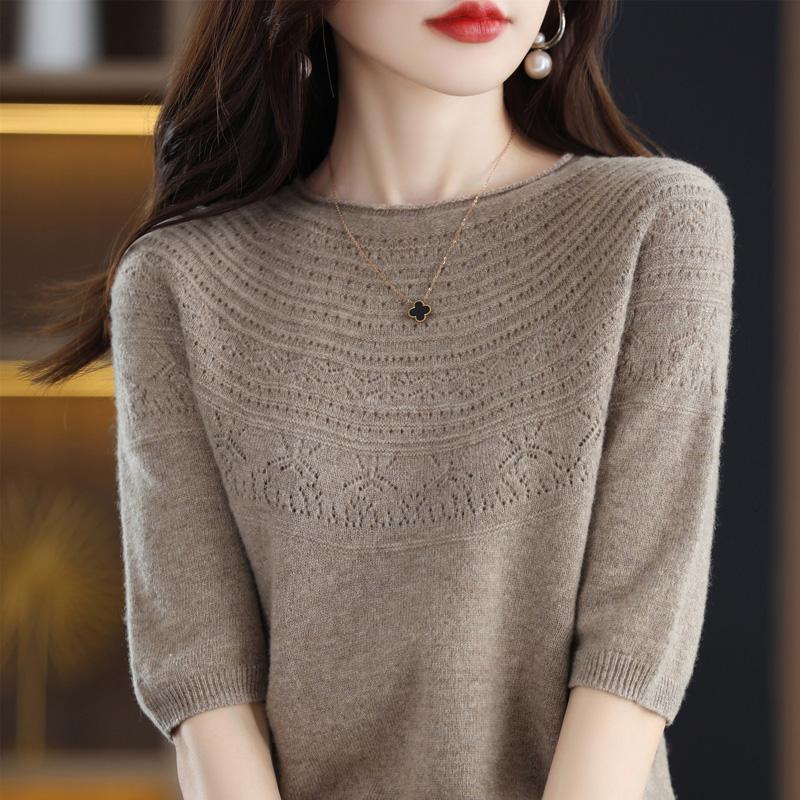 Women Knit T-shirt 100% Wool MODERN NEW SAGA Summer Knitted Shirt Short Sleeve Tees O-neck Pullover Knit Tops