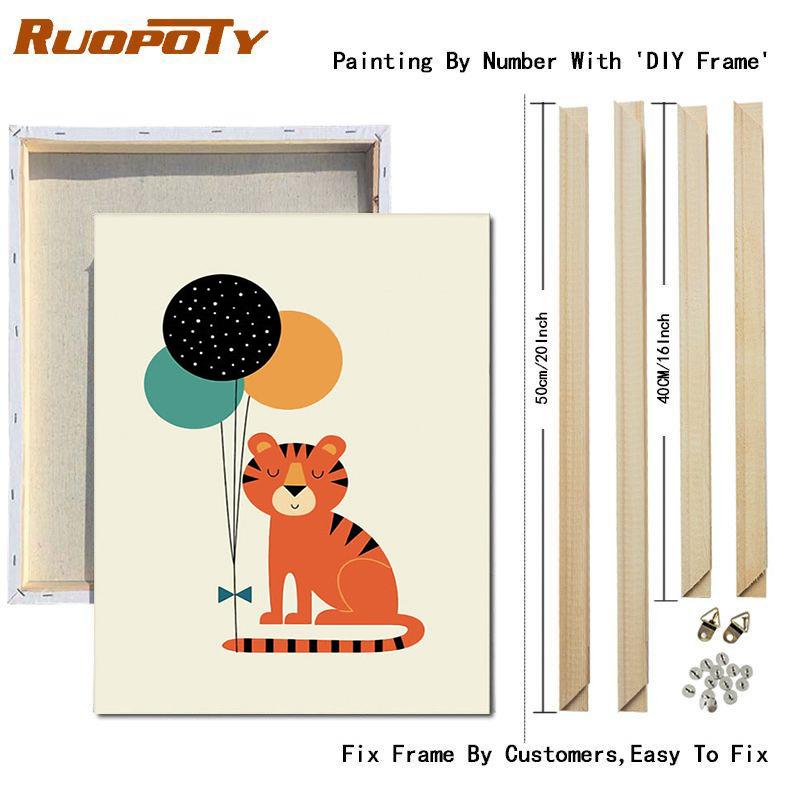 RUOPOTY Painting By Numbers Cartoon Animals Unique Gift Home Decoration Wall Art Coloring By Number Children's Room Decor