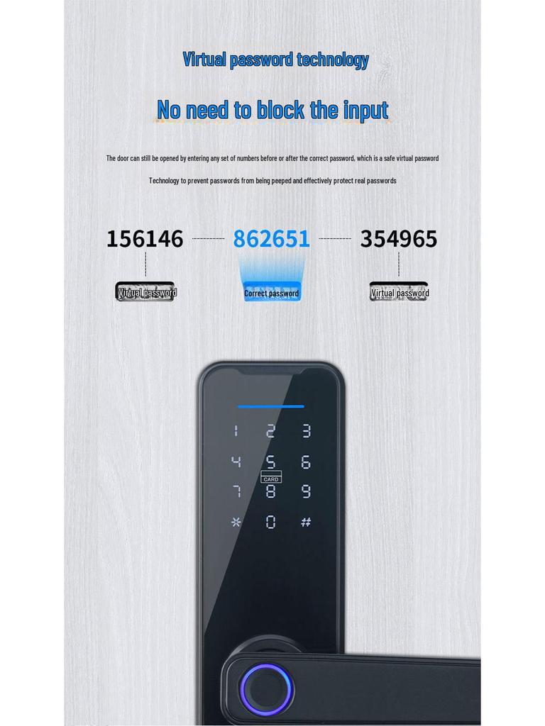 Smart Stöldskydd Fingeravtrycks- och Lösenordsdörrlås, för Hushåll, Hotell, Lägenhet, Innerdörrar - One-Grip Öppningsteknik.