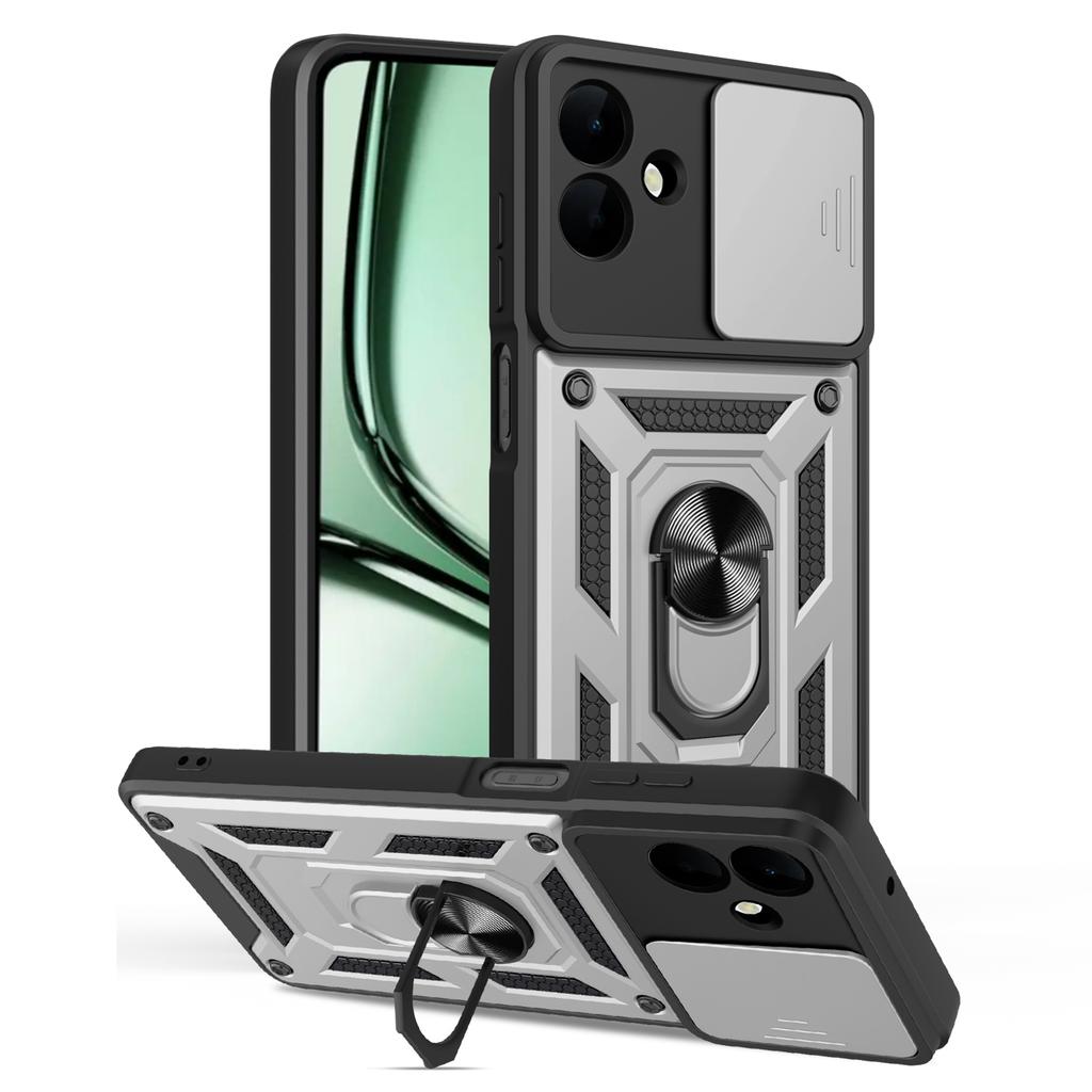 For Samsung Galaxy A07 4G Case with Slide Camera Lid PC+TPU Kickstand Phone Cover