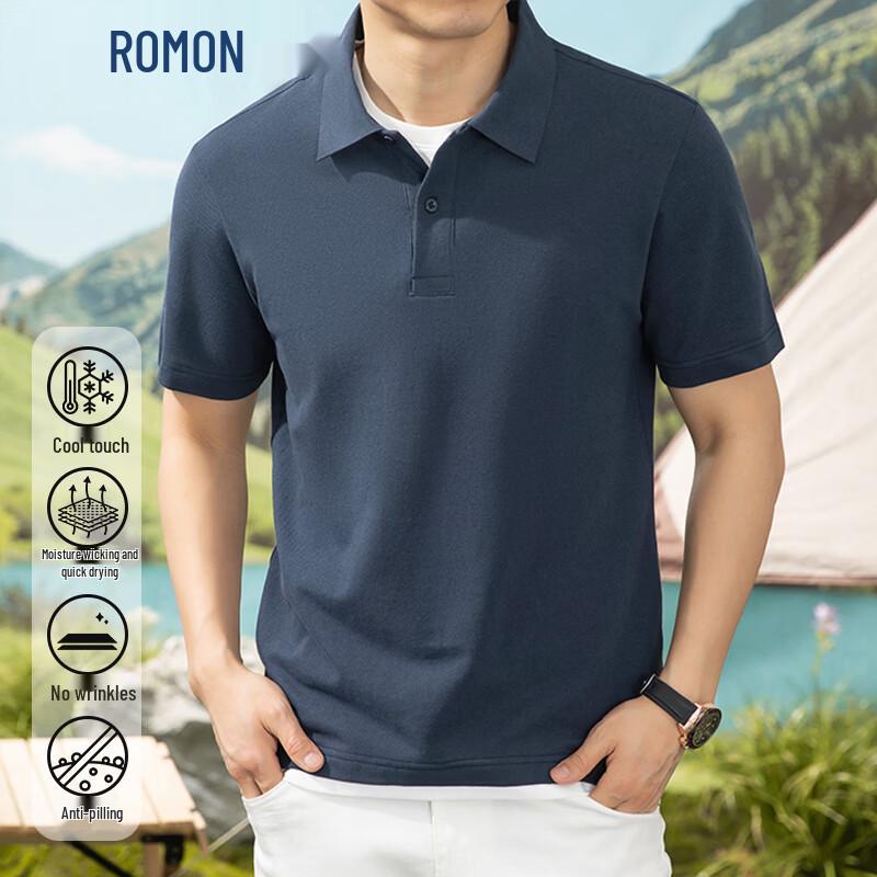 ROMON Men s Business Casual Ice Silk Short Sleeve Polo Shirt 2XL