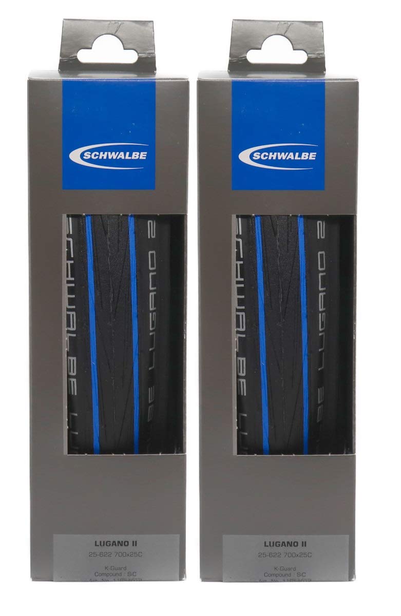 Set of two Schwalbe Lugano II folding tires, 700c (700x25c, blue stripe) [Imported]