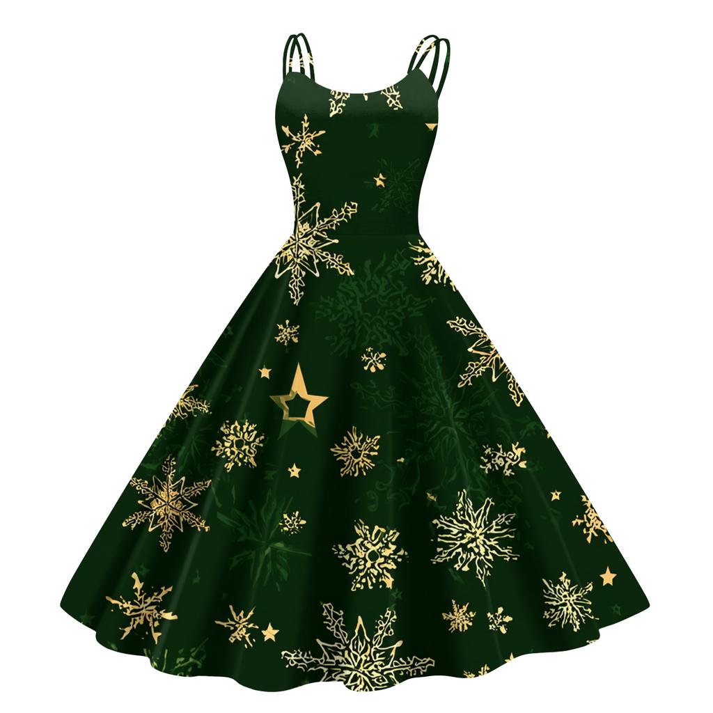 Women's Fashion Casual Christmas Print Sexy Off-the-shoulder Punk Retro Dress
