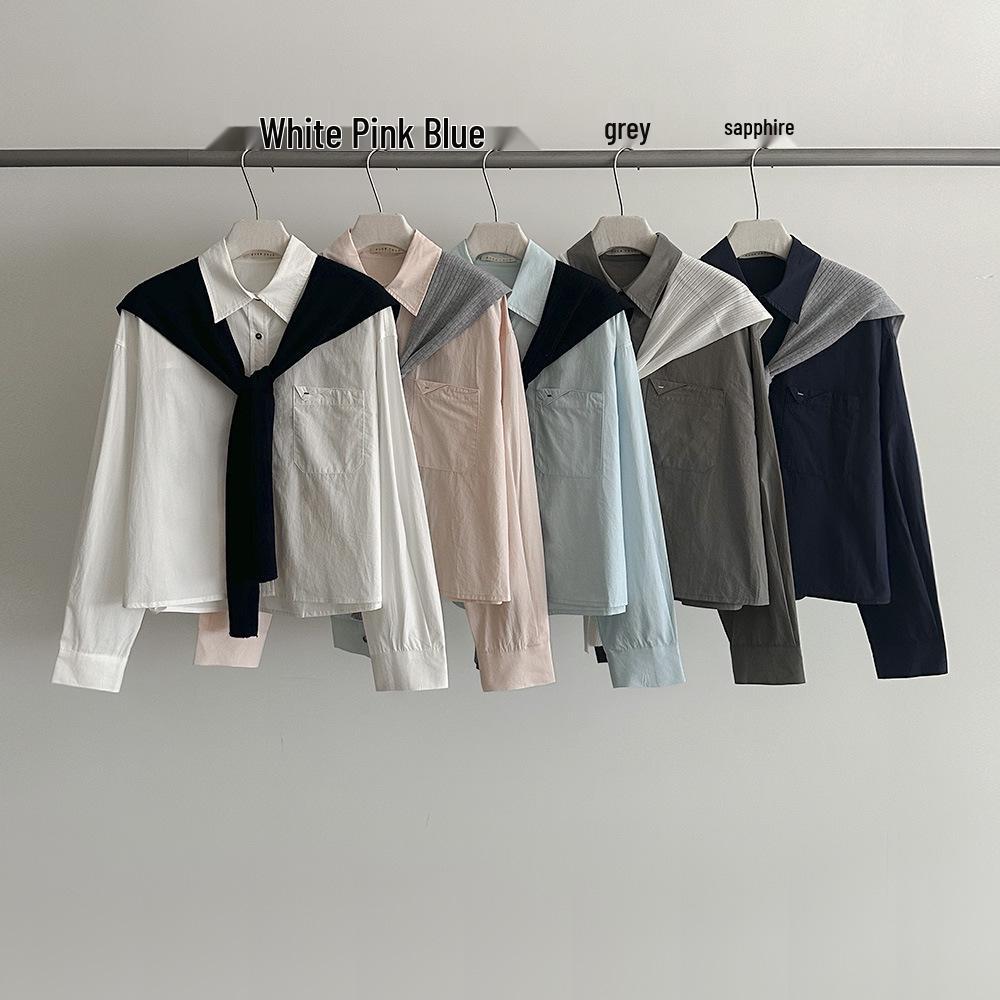 Evertrue 2026 Spring Korean Style Loose Pure Cotton Shirt with Shawl One Size белый