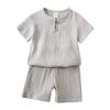 Baby Boy Baby Girl Solid Color Clothing Set Button Short Sleeve T-shirt + Thin Shorts Two-Piece Set