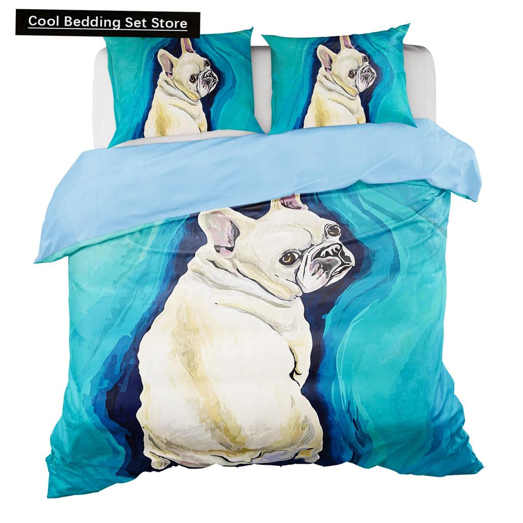 Cartoon Bulldog King Queen Duvet Cover Shar Pei Pup Dog Bedding Set Lovely Pet Puppy Doggy Quilt Cover Polyester Comforter Cover