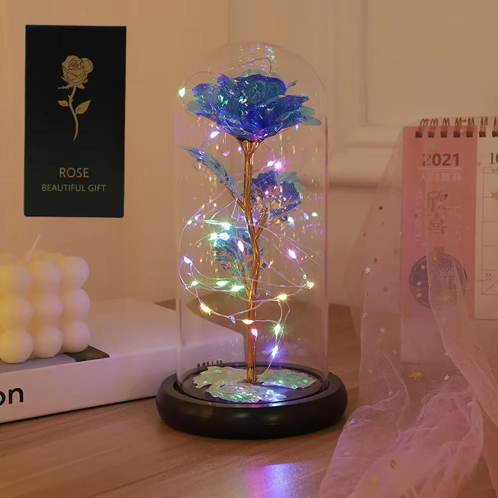 Eternal Rose LED Light Foil Red Artificial Flower in Glass for Girlfriend Wedding Party Supplies Valentine's Day Christmas Gifts